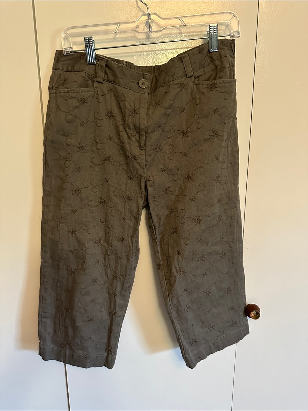 White Stag Brown Embroidered Cropped Pants